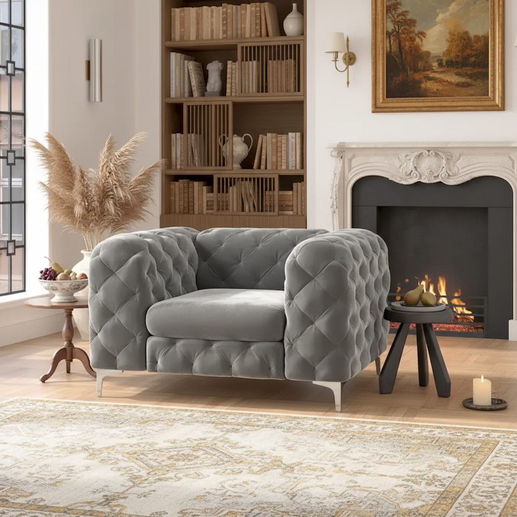 Fauteuil en Velours Capitonnage