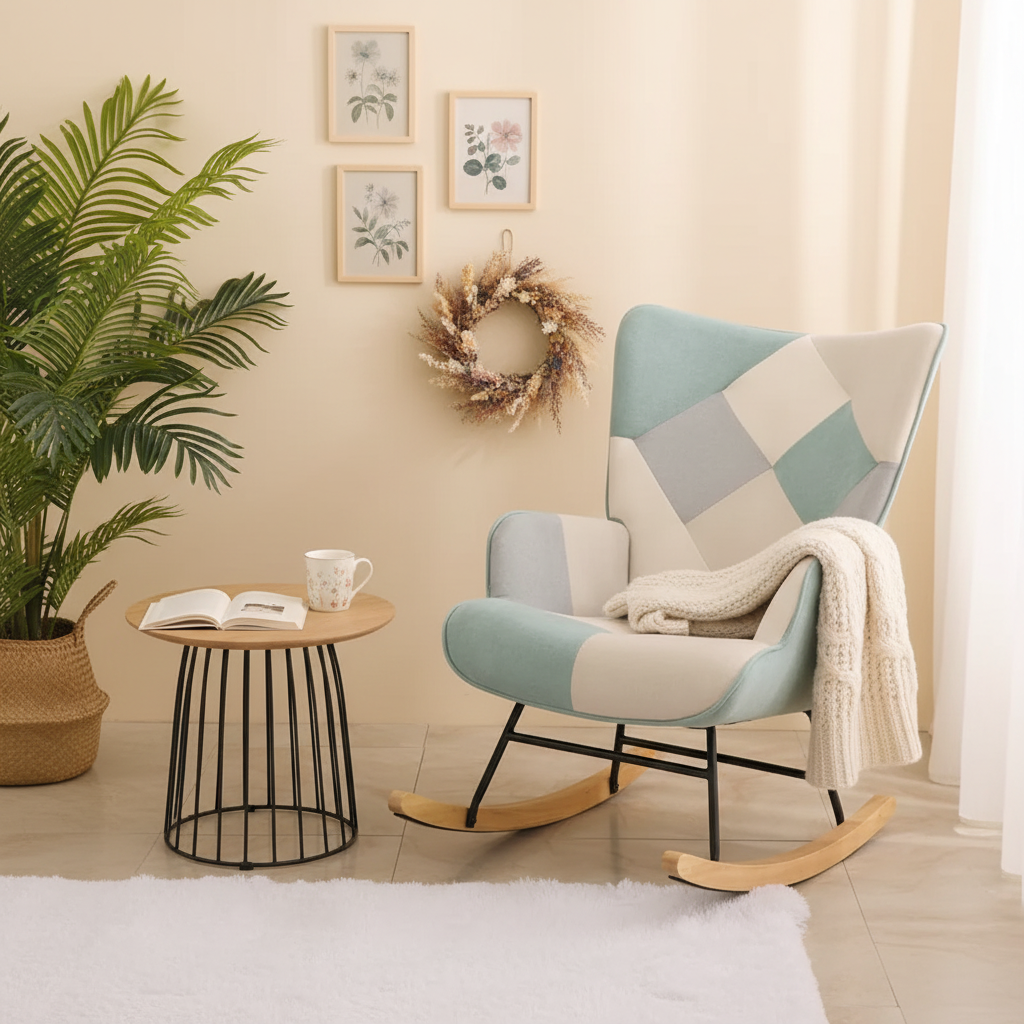 Fauteuil à bascule en tissu du milieu du siècle