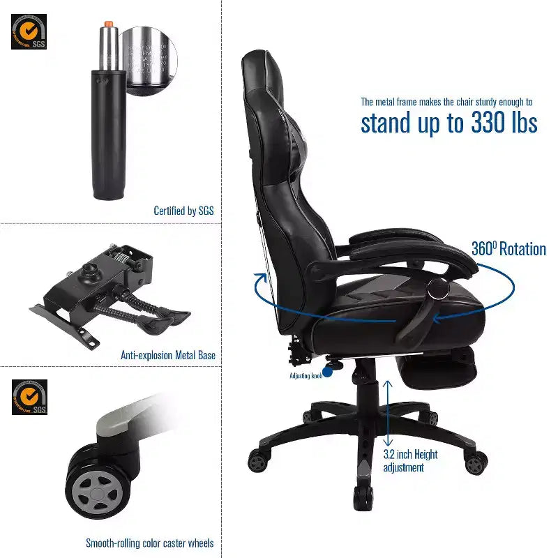 Chaise de jeu avec repose-pieds et support lombaire