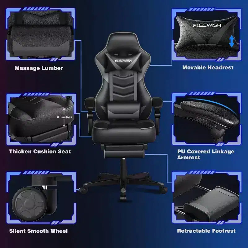 Chaise de jeu avec repose-pieds et support lombaire