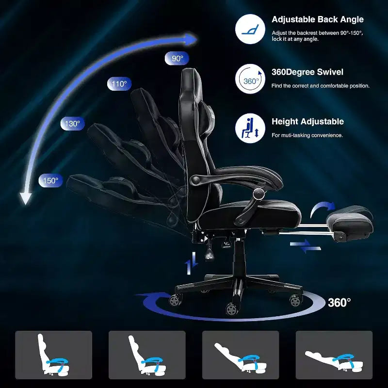 Chaise de jeu avec repose-pieds et support lombaire
