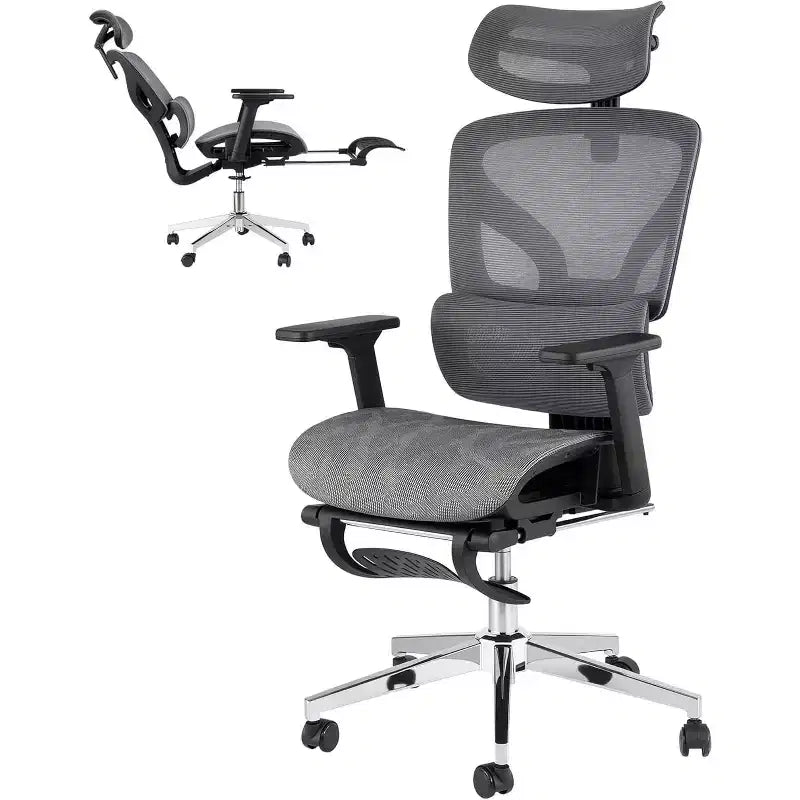 Fauteuil de bureau ergonomique Acekool en maille avec repose-pieds, accoudoirs 4D et soutien lombaire réglable pour la maison ou la salle de jeu