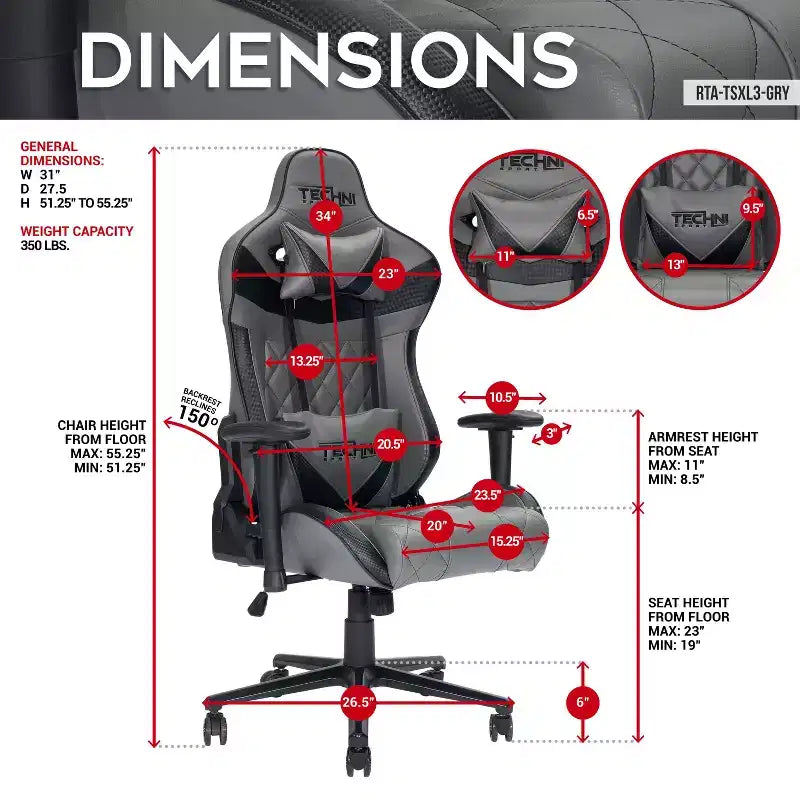 Chaise de Bureau Ergonomique Gaming Pivotante à 360°