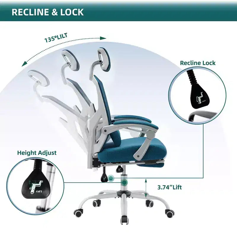 Chaise de bureau ergonomique avec repose-pieds escamotable, Chaise gaming