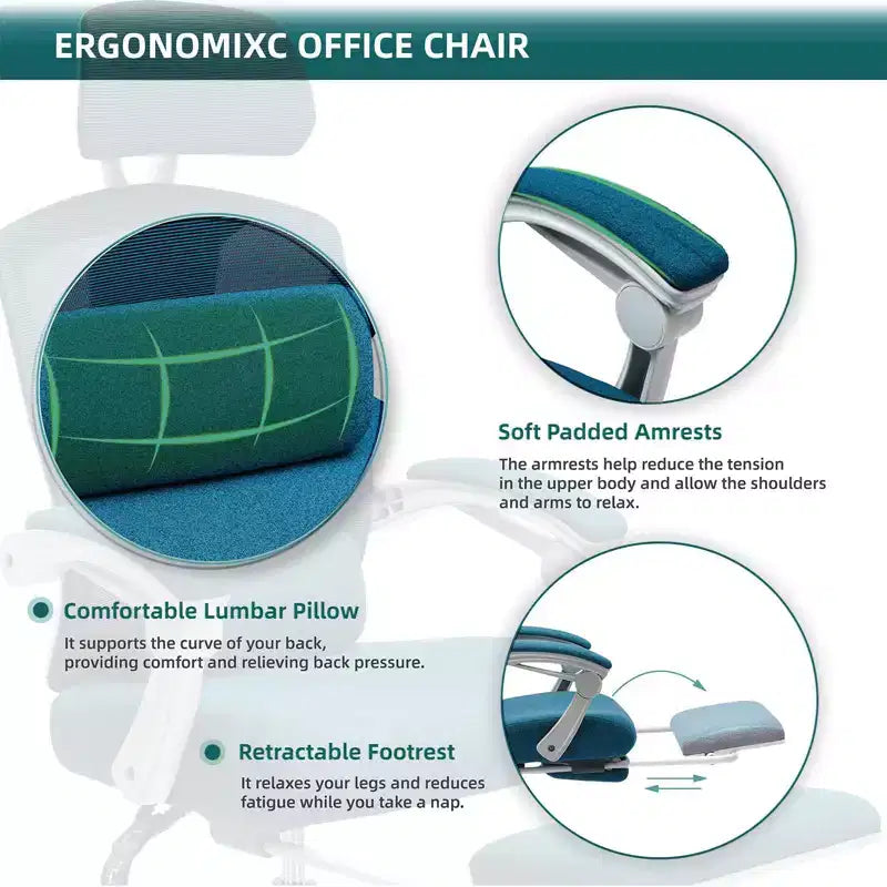 Chaise de bureau ergonomique avec repose-pieds escamotable, Chaise gaming