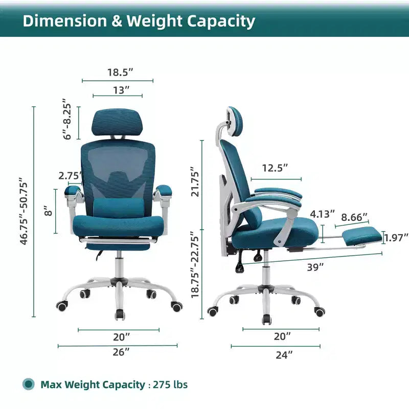 Chaise de bureau ergonomique avec repose-pieds escamotable, Chaise gaming