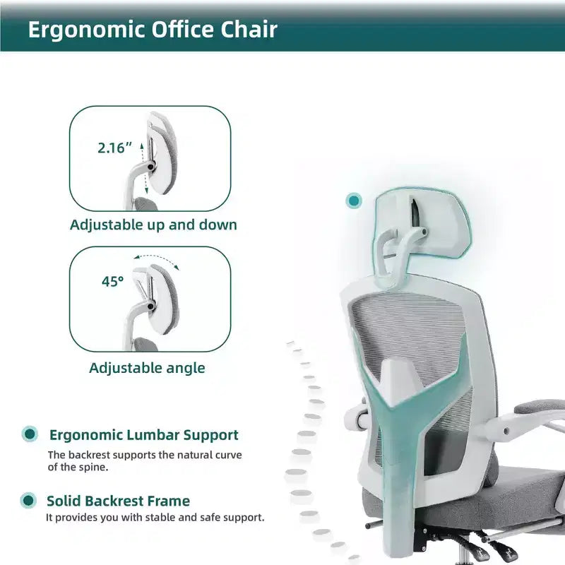 Chaise de bureau ergonomique avec repose-pieds escamotable, Chaise gaming