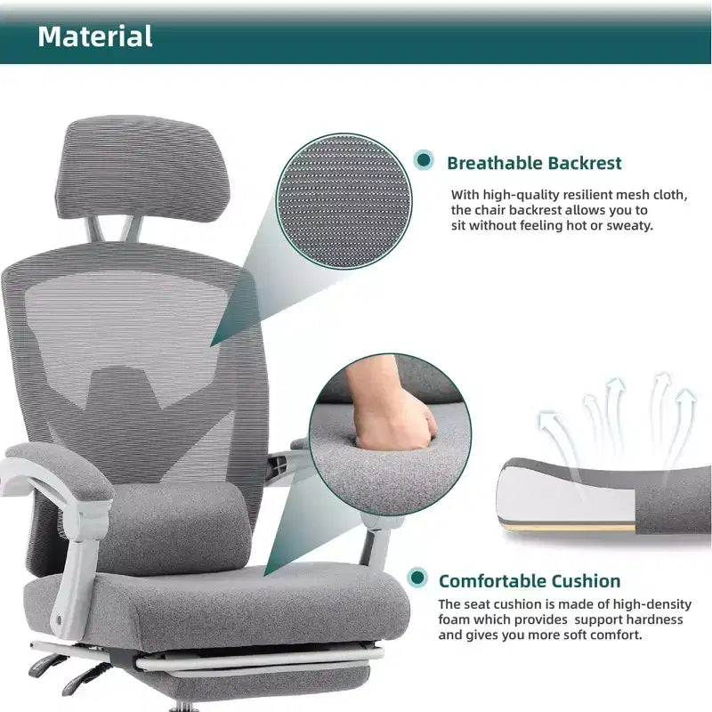 Chaise de bureau ergonomique avec repose-pieds escamotable, Chaise gaming