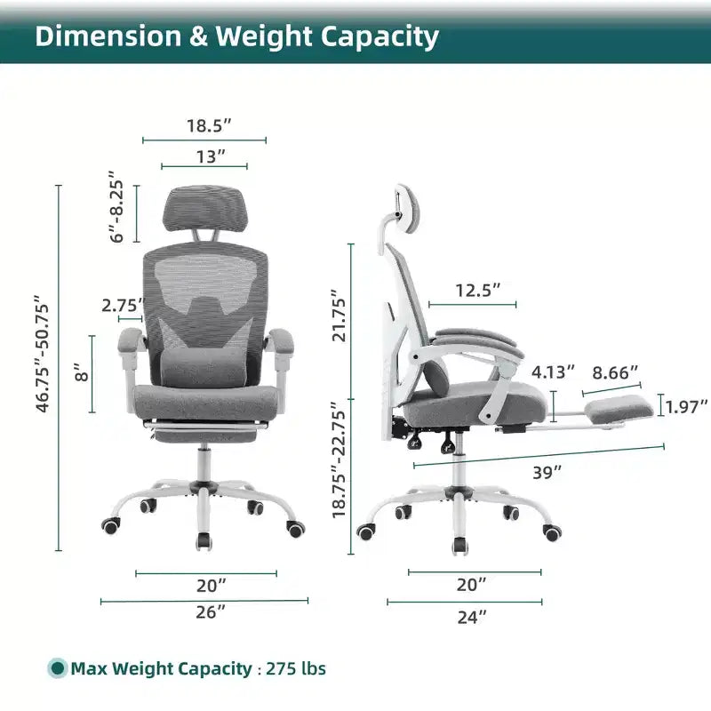 Chaise de bureau ergonomique avec repose-pieds escamotable, Chaise gaming