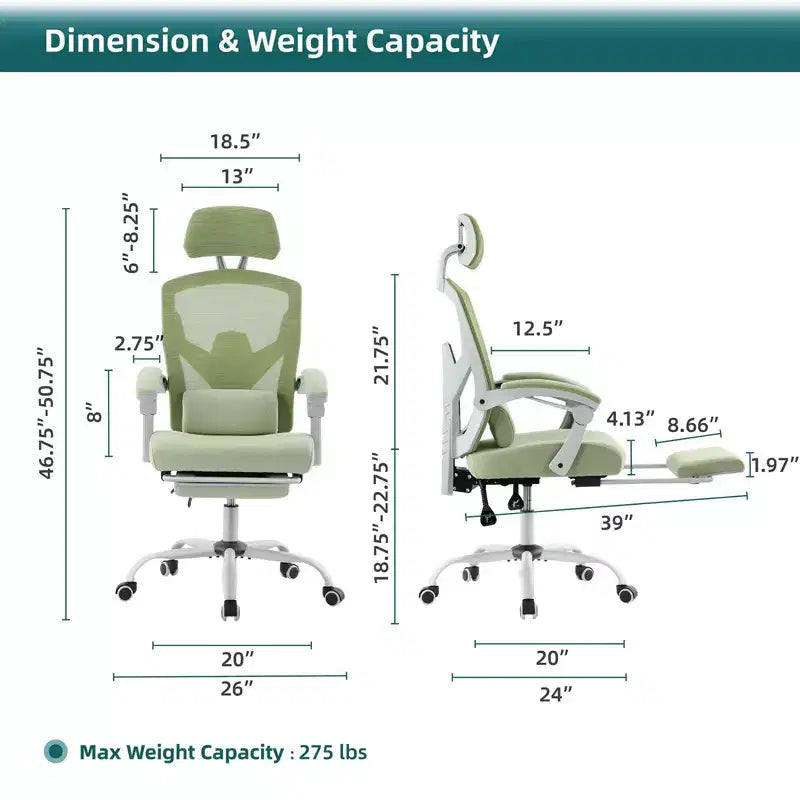 Chaise de bureau ergonomique avec repose-pieds escamotable, Chaise gaming