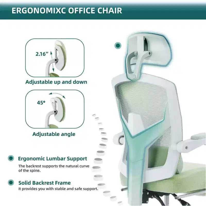 Chaise de bureau ergonomique avec repose-pieds escamotable, Chaise gaming