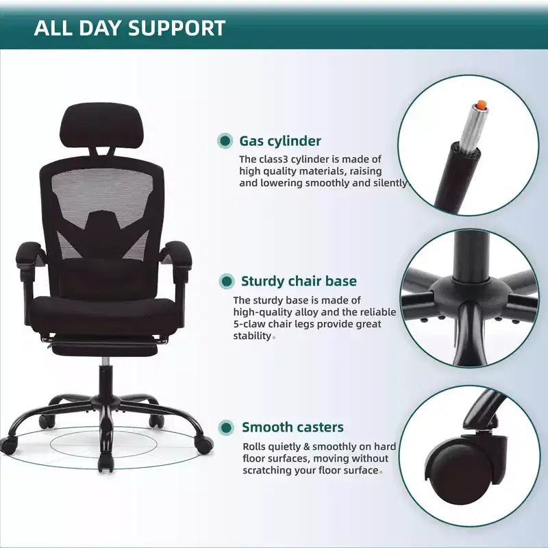 Chaise de bureau ergonomique avec repose-pieds escamotable, Chaise gaming