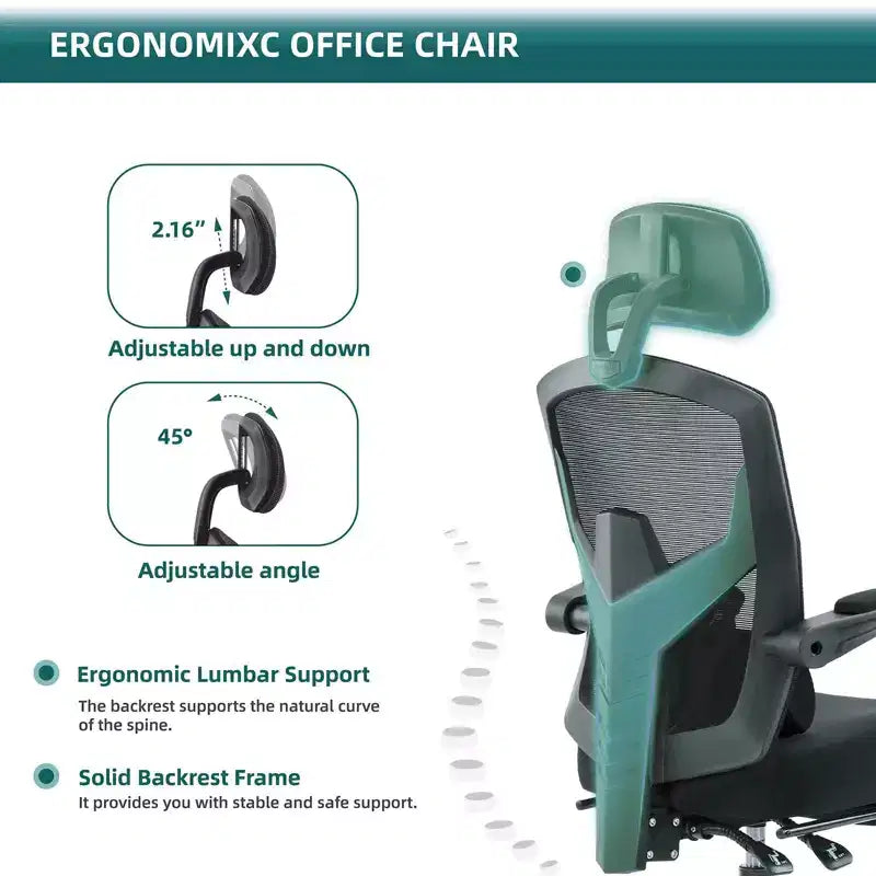 Chaise de bureau ergonomique avec repose-pieds escamotable, Chaise gaming