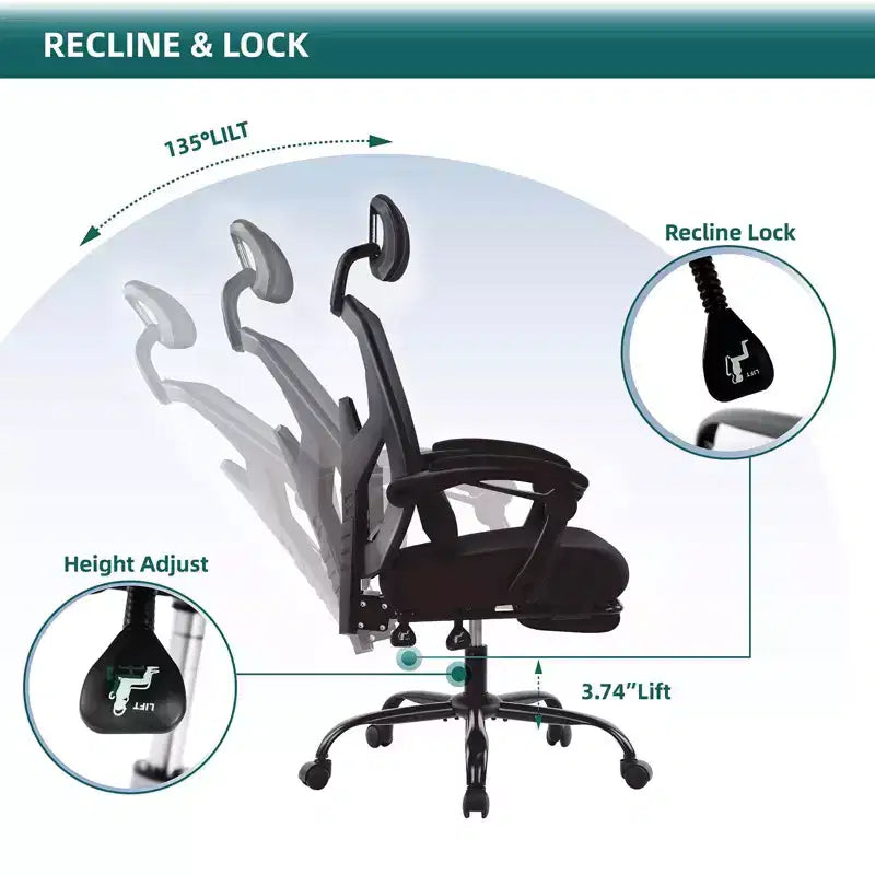 Chaise de bureau ergonomique avec repose-pieds escamotable, Chaise gaming