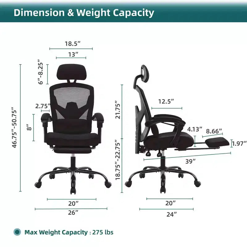 Chaise de bureau ergonomique avec repose-pieds escamotable, Chaise gaming