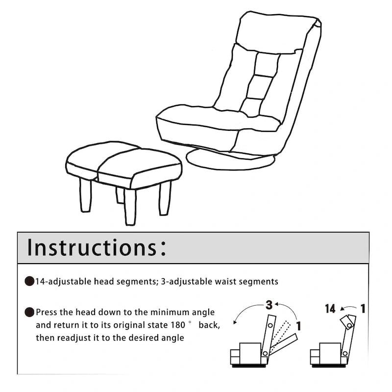 Fauteuil inclinable pivotant sans accoudoirs bleu marine avec pouf, appuie-tête et dossier réglables