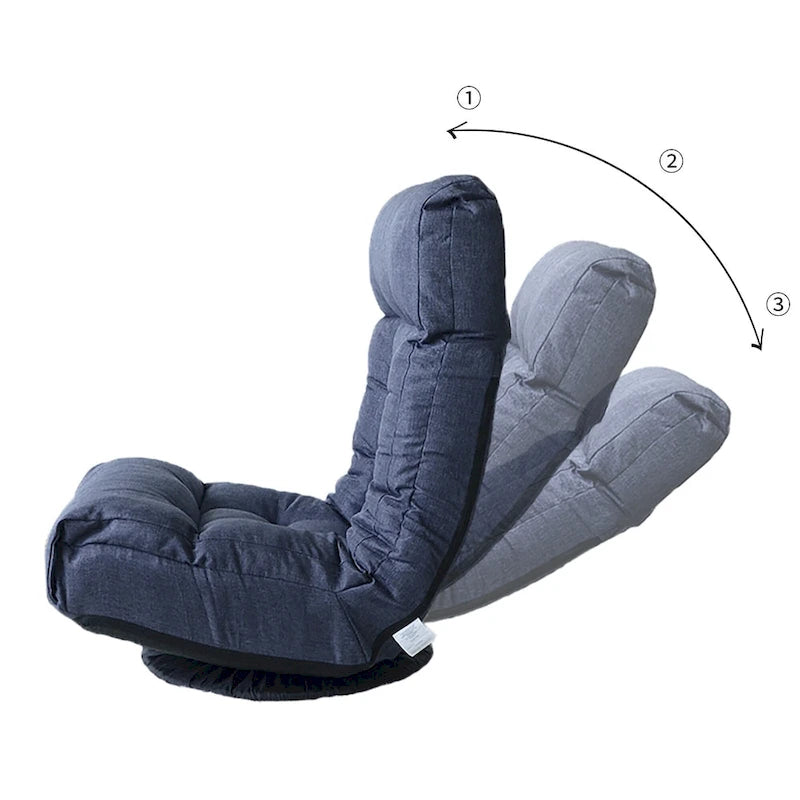 Fauteuil inclinable pivotant sans accoudoirs bleu marine avec pouf, appuie-tête et dossier réglables