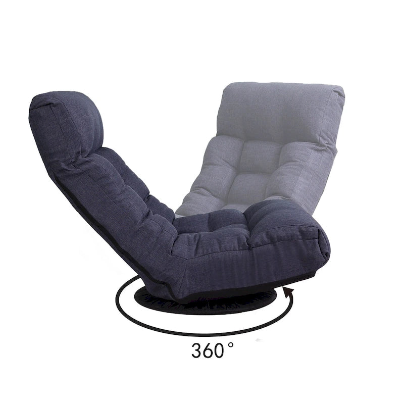 Fauteuil inclinable pivotant sans accoudoirs bleu marine avec pouf, appuie-tête et dossier réglables