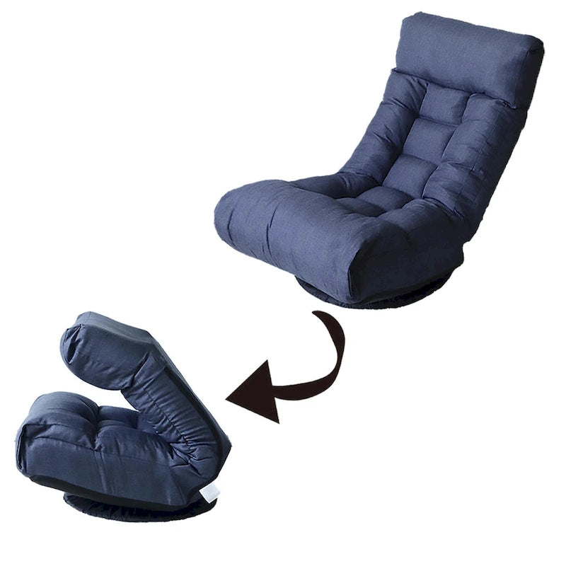 Fauteuil inclinable pivotant sans accoudoirs bleu marine avec pouf, appuie-tête et dossier réglables