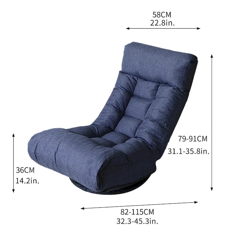 Fauteuil inclinable pivotant sans accoudoirs bleu marine avec pouf, appuie-tête et dossier réglables