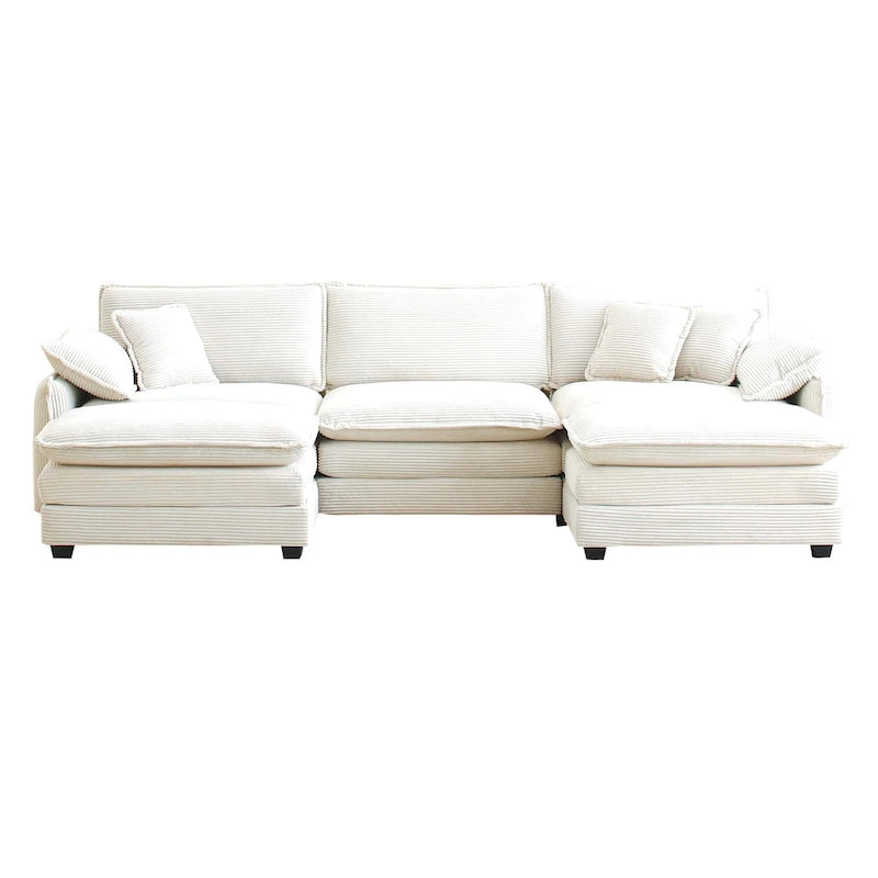 Canapé modulaire en velours côtelé beige en forme de U