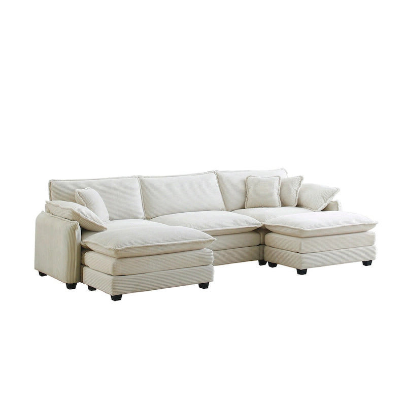 Canapé modulaire en velours côtelé beige en forme de U