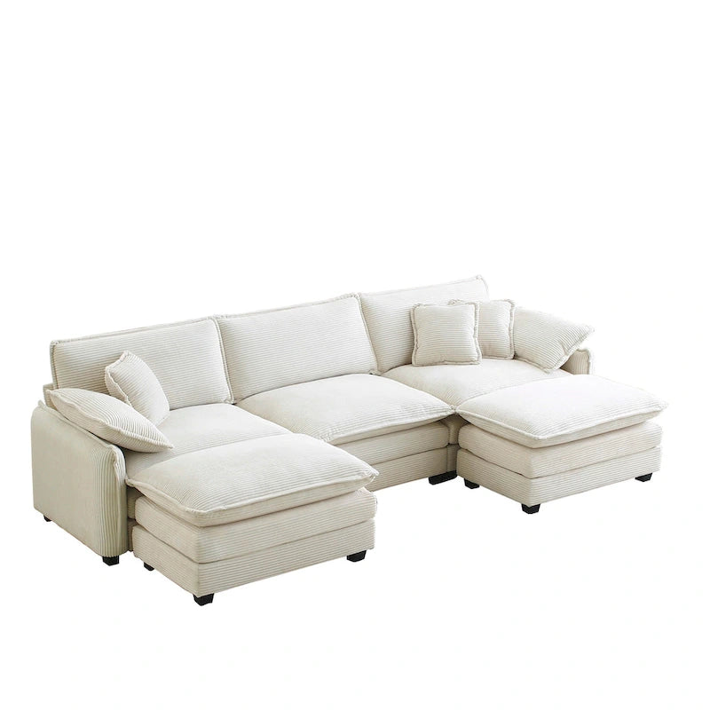 Canapé modulaire en velours côtelé beige en forme de U