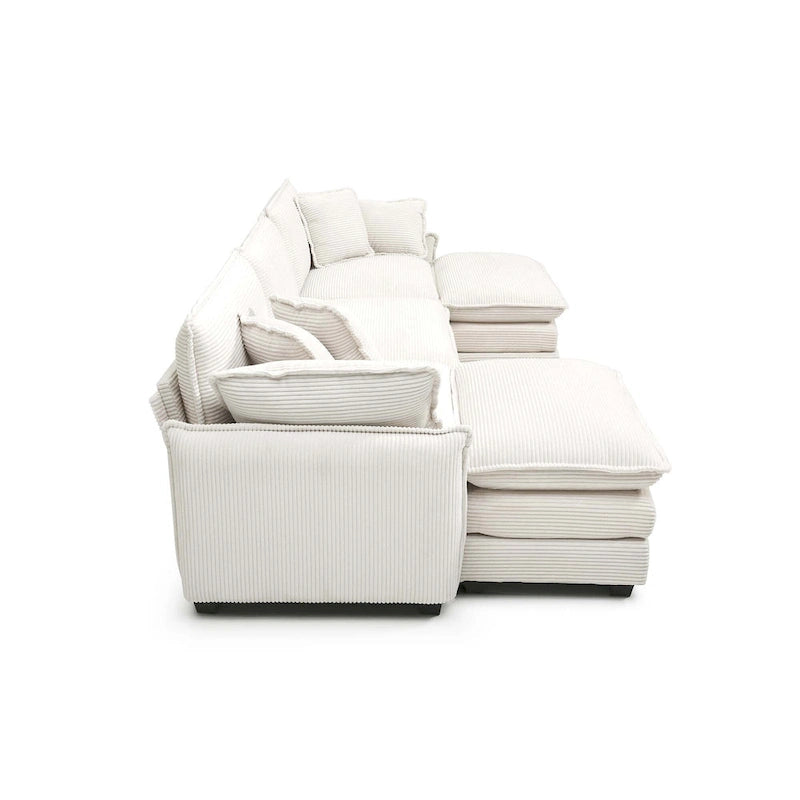 Canapé modulaire en velours côtelé beige en forme de U