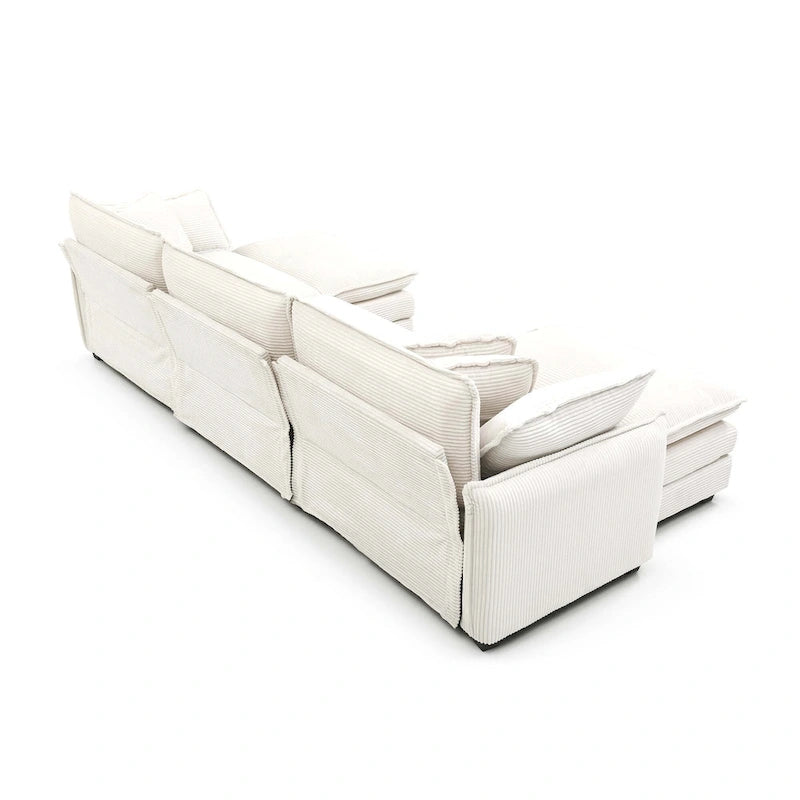 Canapé modulaire en velours côtelé beige en forme de U