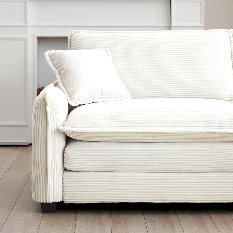 Canapé modulaire en velours côtelé beige en forme de U