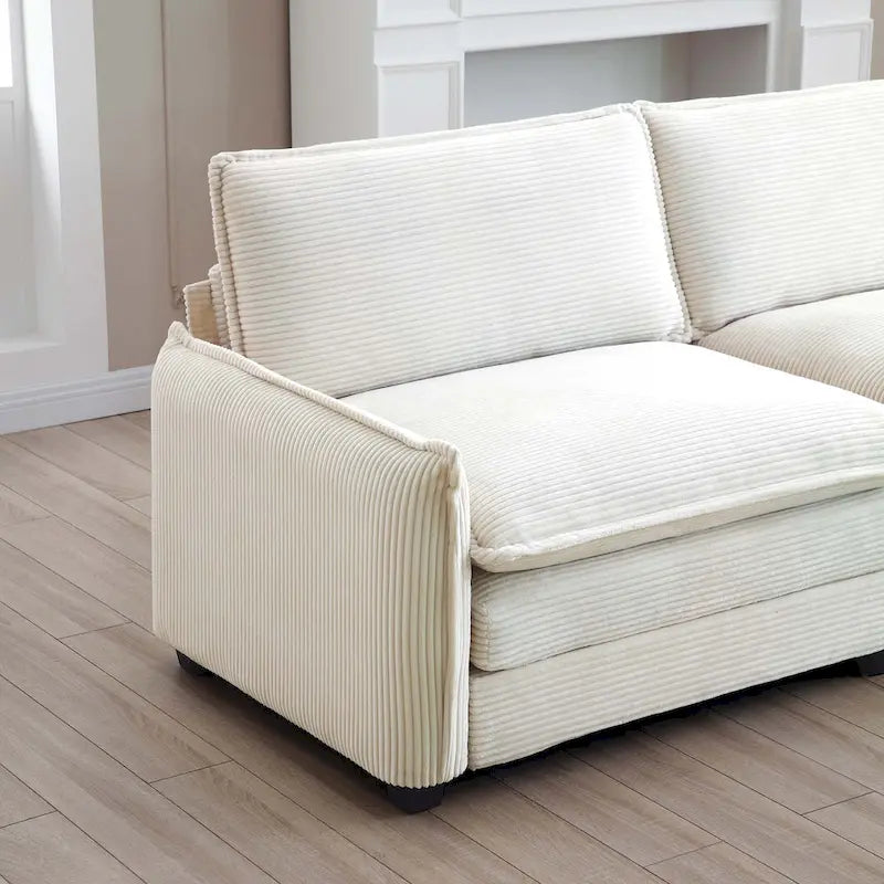 Canapé modulaire en velours côtelé beige en forme de U