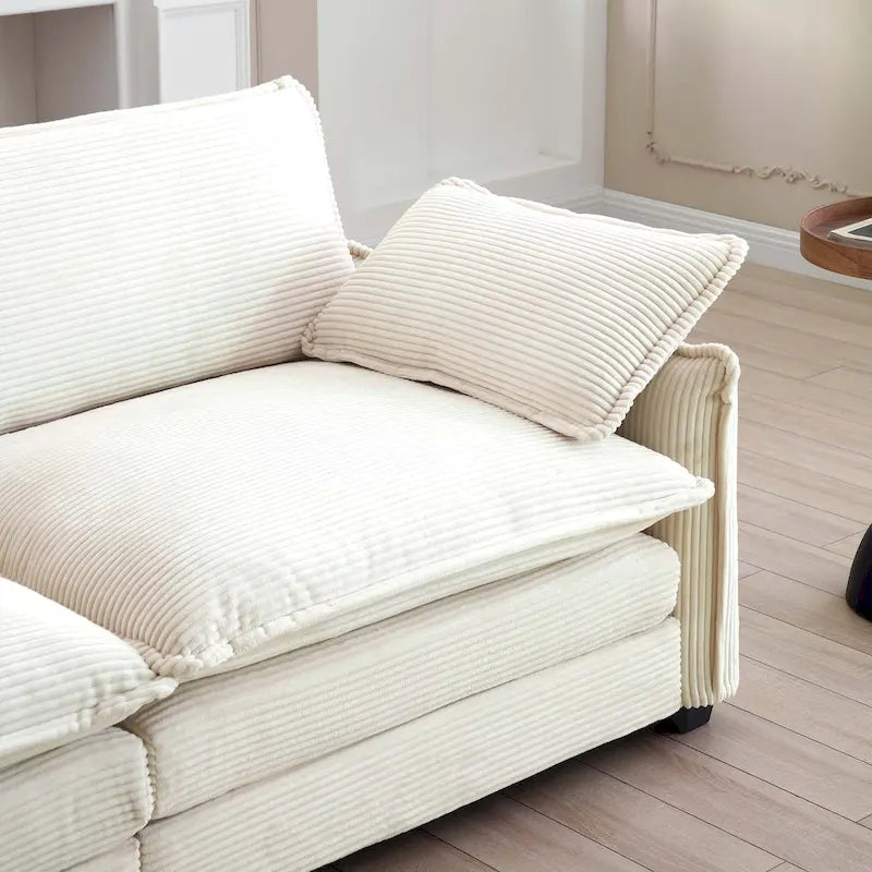 Canapé modulaire en velours côtelé beige en forme de U