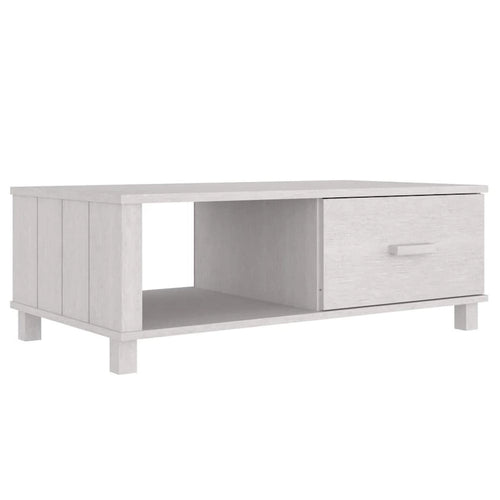 Coffee Table, Rectangular, Storage Drawer, White Solid Pine Wood