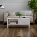 Table basse, rectangulaire, tiroir de rangement, bois de pin massif blanc