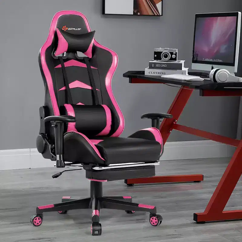 Costway Chaise de bureau gamer inclinable et pivotante avec repose-pieds de massage