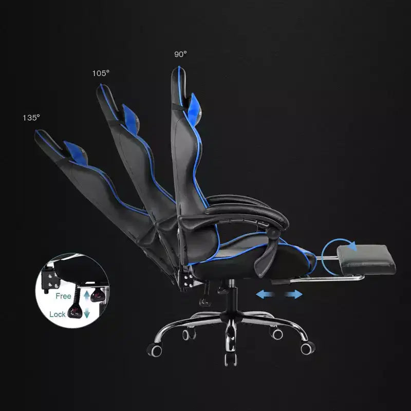 Chaise Gaming avec Repose-pieds et Coussin Massant Lombaire Ergonomique Chaise de Bureau
