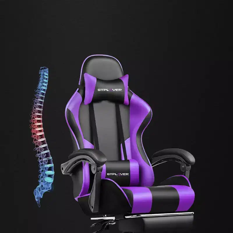 Chaise Gaming avec Repose-pieds et Coussin Massant Lombaire Ergonomique Chaise de Bureau