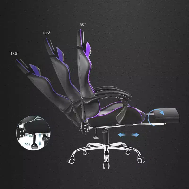 Chaise Gaming avec Repose-pieds et Coussin Massant Lombaire Ergonomique Chaise de Bureau