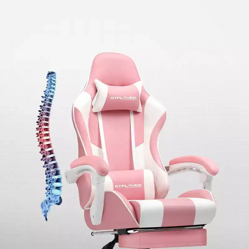 Chaise Gaming avec Repose-pieds et Coussin Massant Lombaire Ergonomique Chaise de Bureau