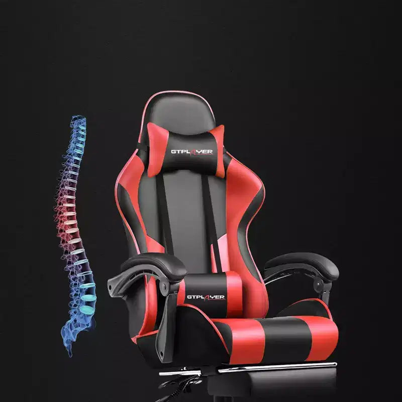 Chaise Gaming avec Repose-pieds et Coussin Massant Lombaire Ergonomique Chaise de Bureau