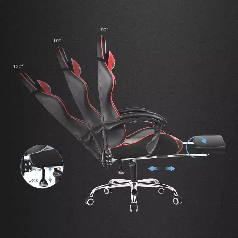 Chaise Gaming avec Repose-pieds et Coussin Massant Lombaire Ergonomique Chaise de Bureau