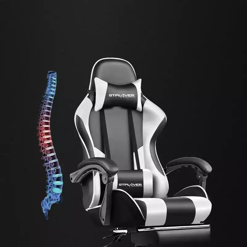 Chaise Gaming avec Repose-pieds et Coussin Massant Lombaire Ergonomique Chaise de Bureau