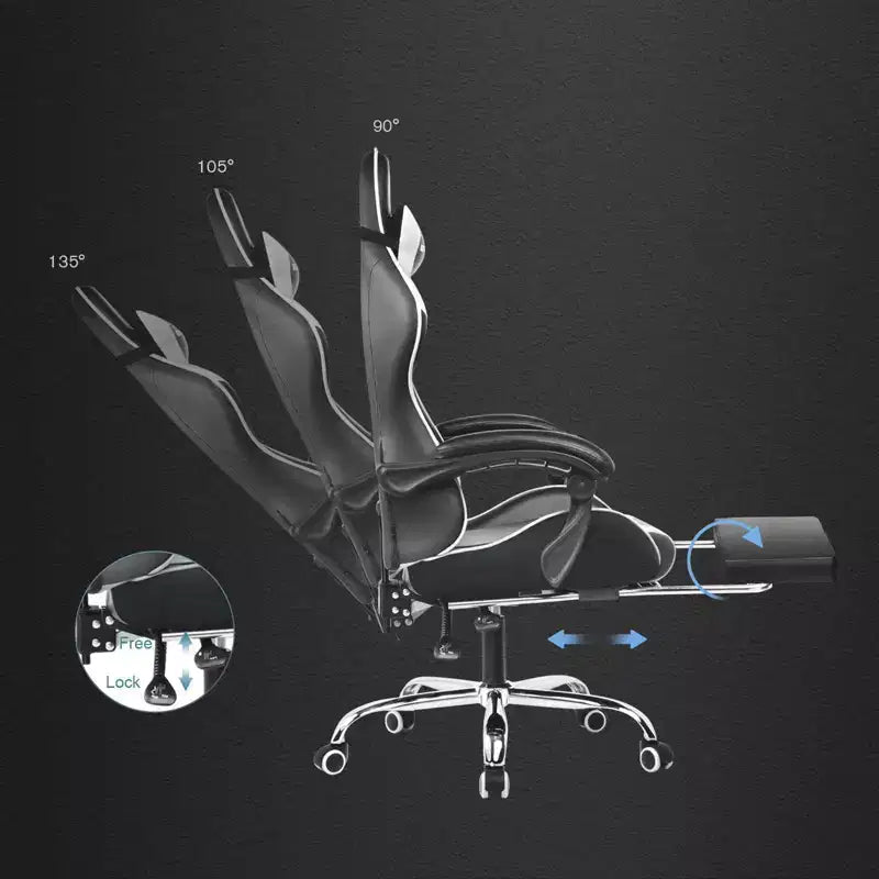 Chaise Gaming avec Repose-pieds et Coussin Massant Lombaire Ergonomique Chaise de Bureau