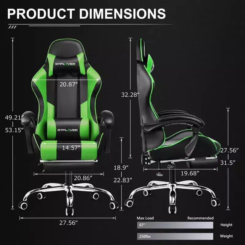 Chaise Gaming avec Repose-pieds et Coussin Massant Lombaire Ergonomique Chaise de Bureau