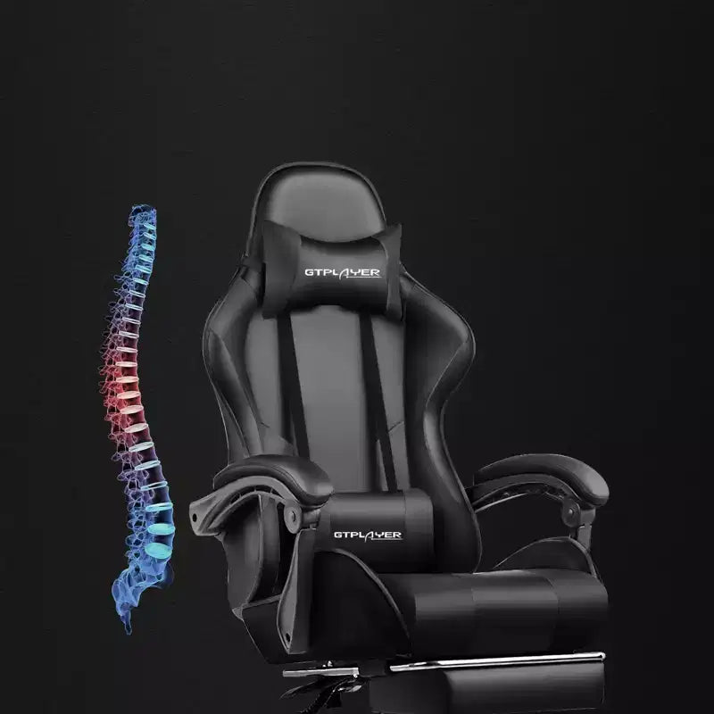 Chaise Gaming avec Repose-pieds et Coussin Massant Lombaire Ergonomique Chaise de Bureau