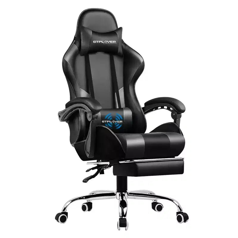 Chaise Gaming avec Repose-pieds et Coussin Massant Lombaire Ergonomique Chaise de Bureau