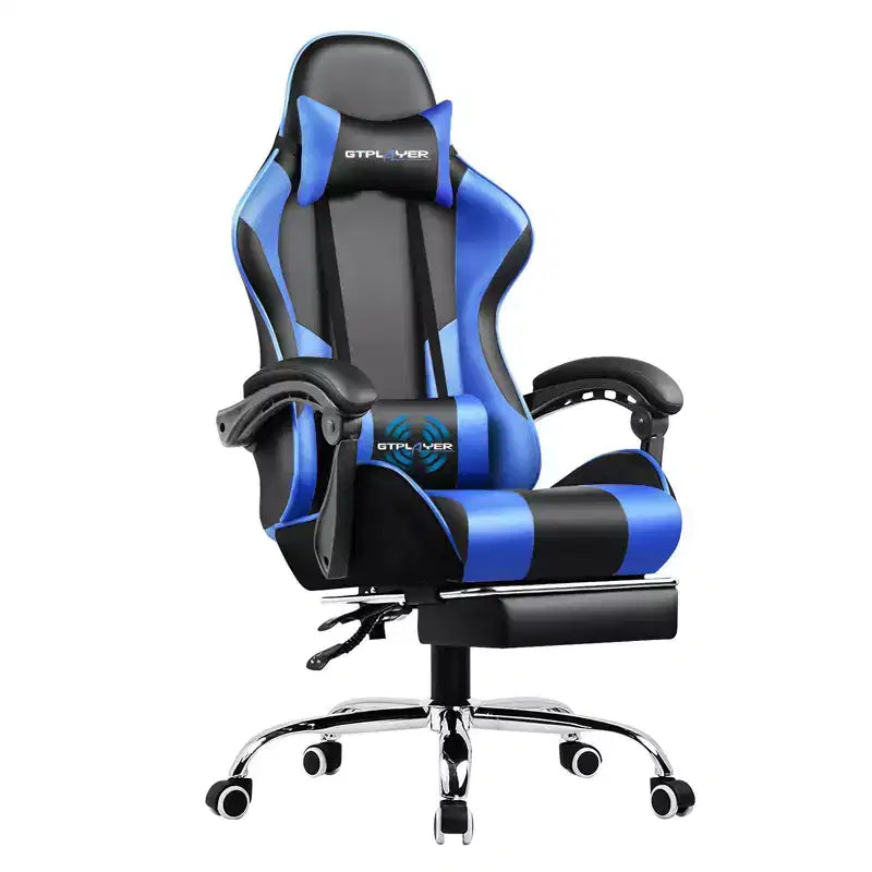 Chaise Gaming avec Repose-pieds et Coussin Massant Lombaire Ergonomique Chaise de Bureau