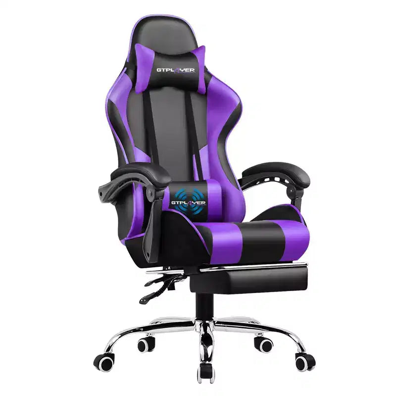 Chaise Gaming avec Repose-pieds et Coussin Massant Lombaire Ergonomique Chaise de Bureau