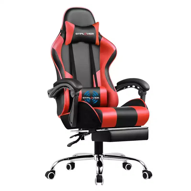 Chaise Gaming avec Repose-pieds et Coussin Massant Lombaire Ergonomique Chaise de Bureau