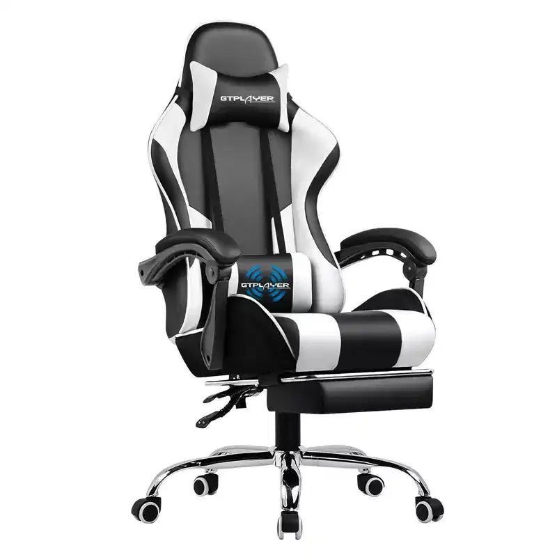 Chaise Gaming avec Repose-pieds et Coussin Massant Lombaire Ergonomique Chaise de Bureau